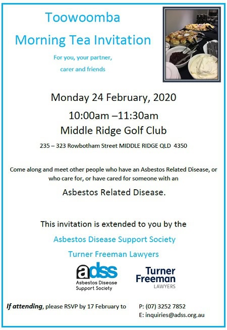 Asbestos related diseases information morning tea in Toowoomba | Turner Freeman Lawyers