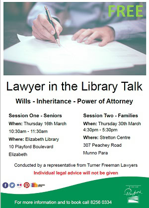 Lawyer in the library talk | Turner Freeman Lawyers