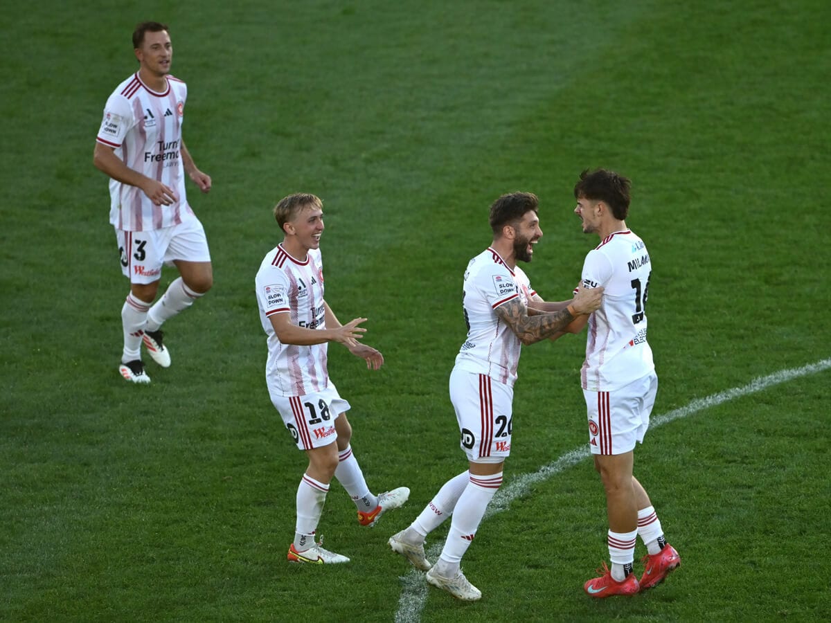 Western Sydney Wanderers players celebrating Western Sydney Wanderers players celebrating